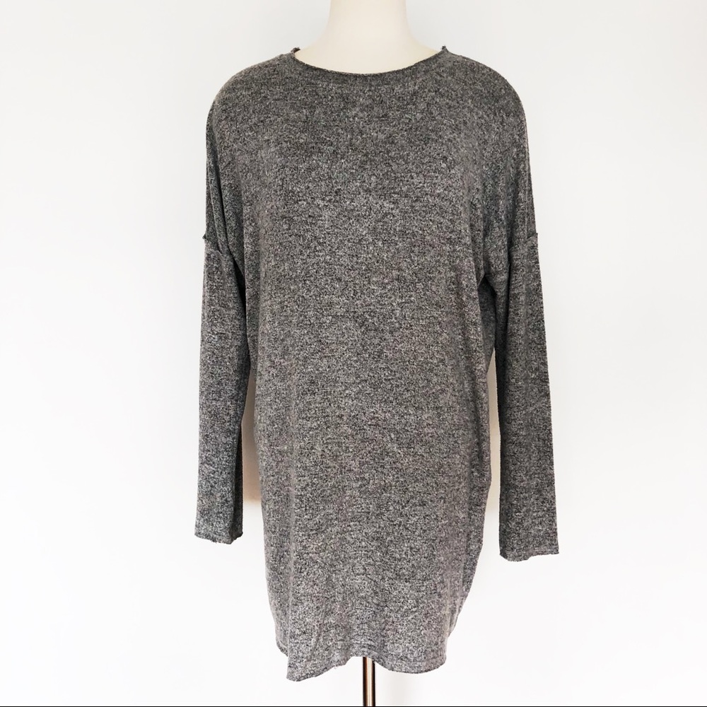 PAPER CRANE Grey Long Sleeve Raw Edge Tunic